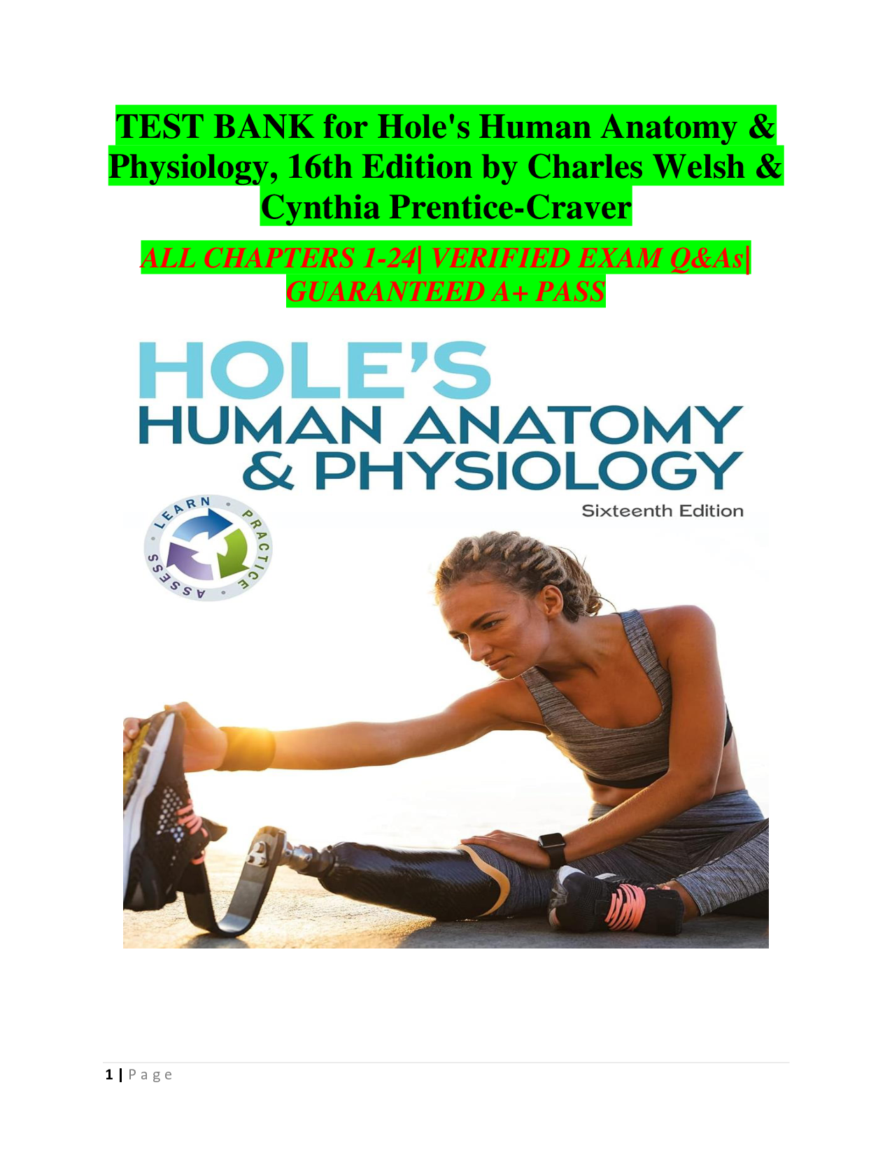 Hole's Human Anatomy & Physiology, 16th Edition Test Bank