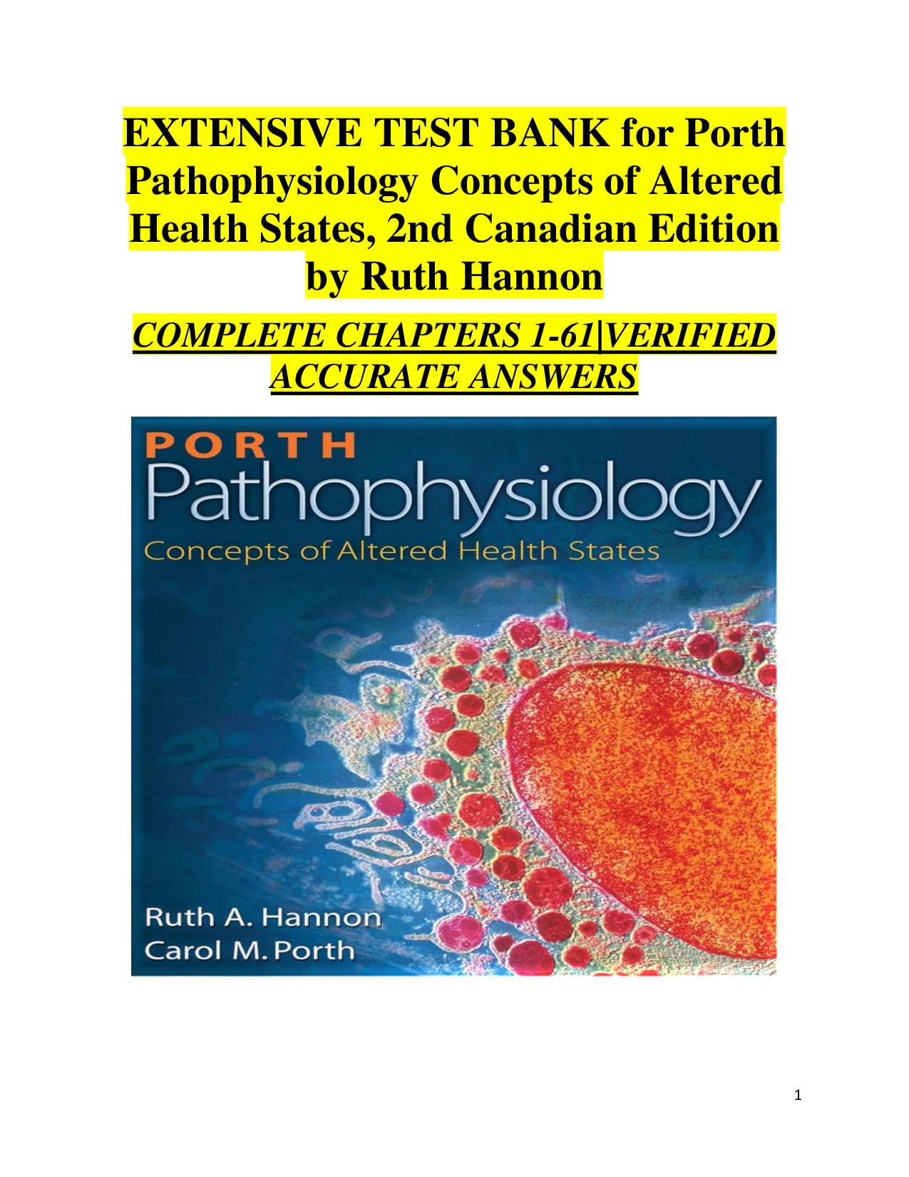Porth Pathophysiology: Concepts of Altered Health States, 2nd Canadian Edition Test Bank