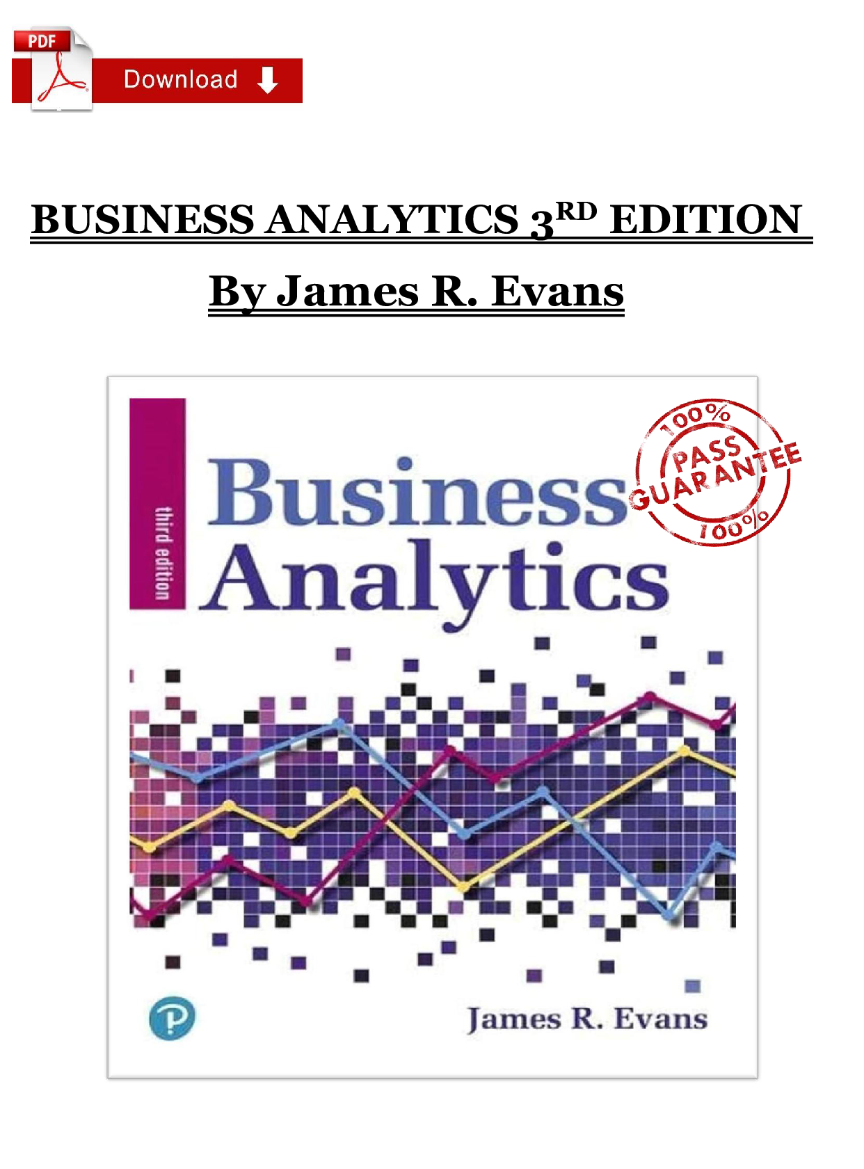 Business Analytics, 3rd Edition by James R. Evans Test Bank