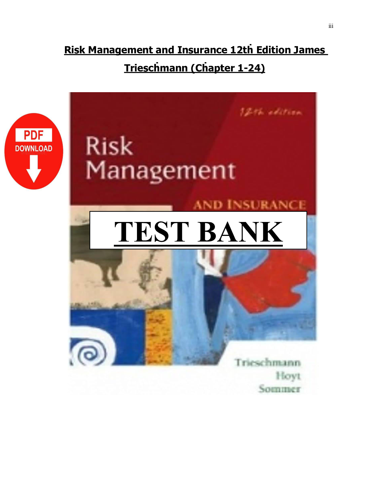 Risk Management and Insurance, 12th Edition Test Bank