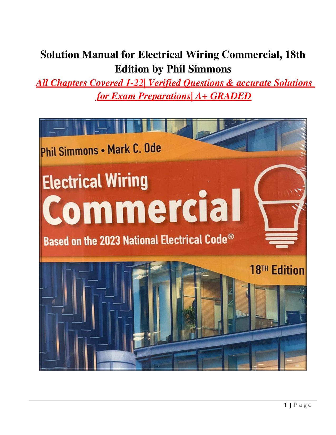 Electrical Wiring Commercial, 18th Edition Solution Manual