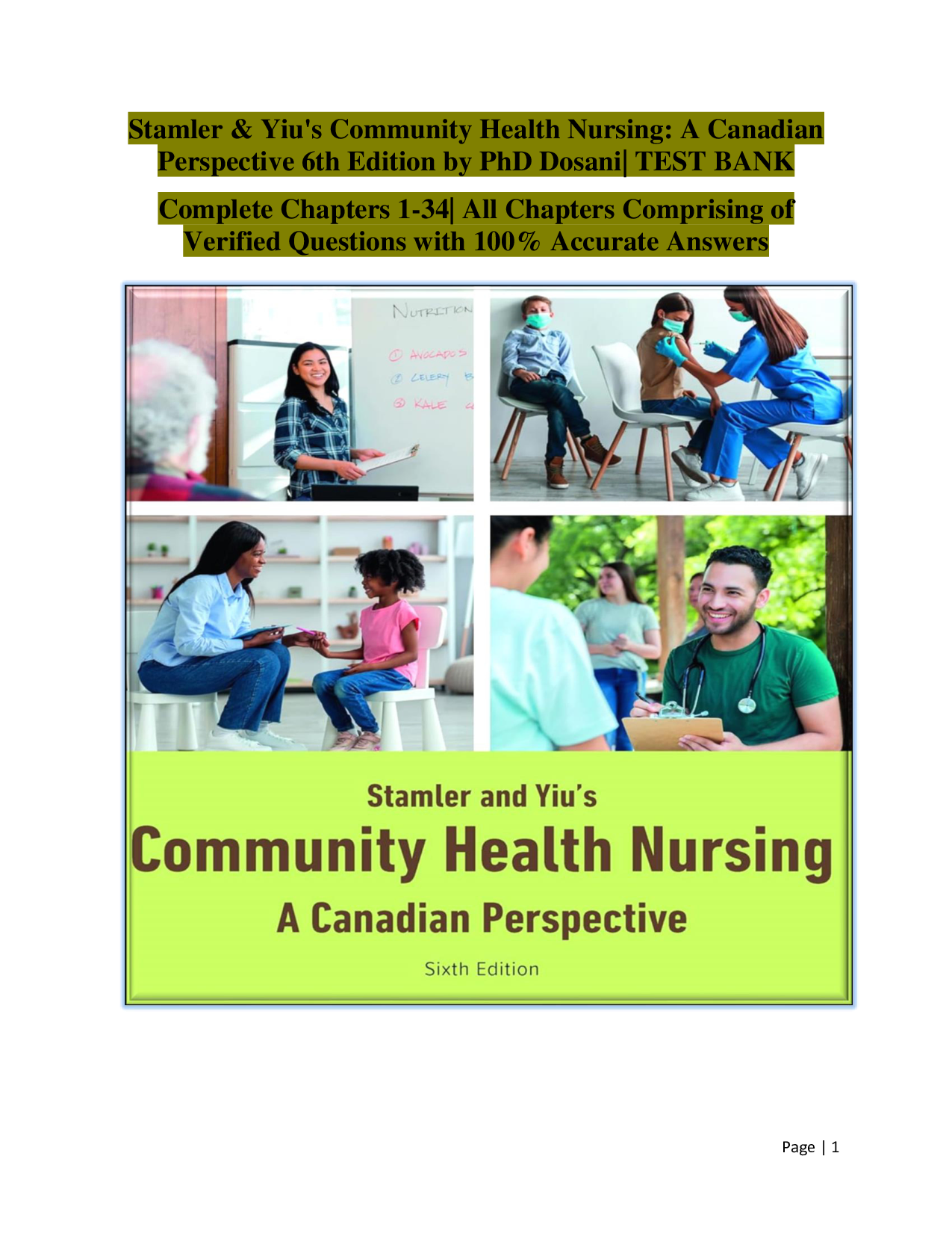 Stamler & Yiu's Community Health Nursing: A Canadian Perspective, 6th Edition Test Bank