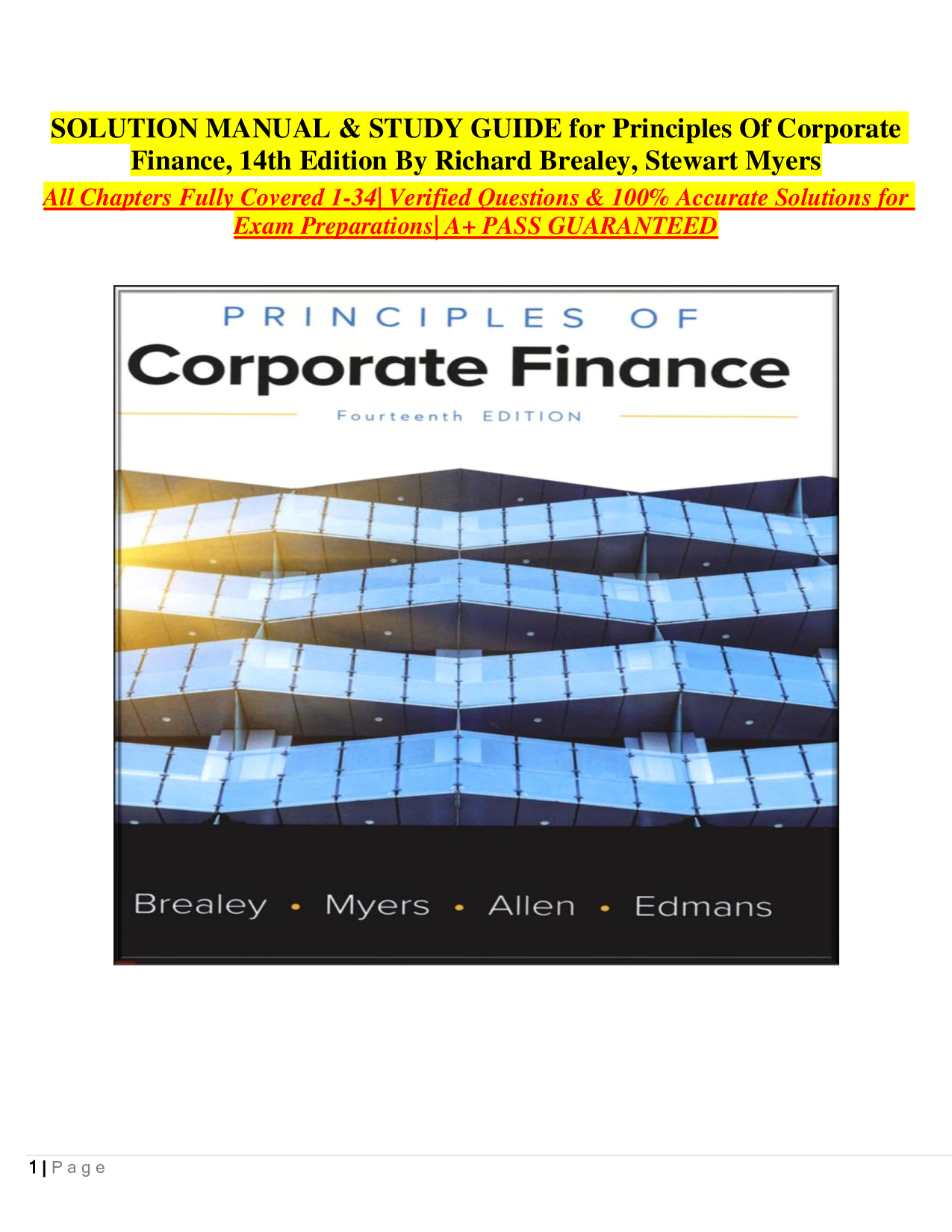 Principles of Corporate Finance, 14th Edition Solution Manual