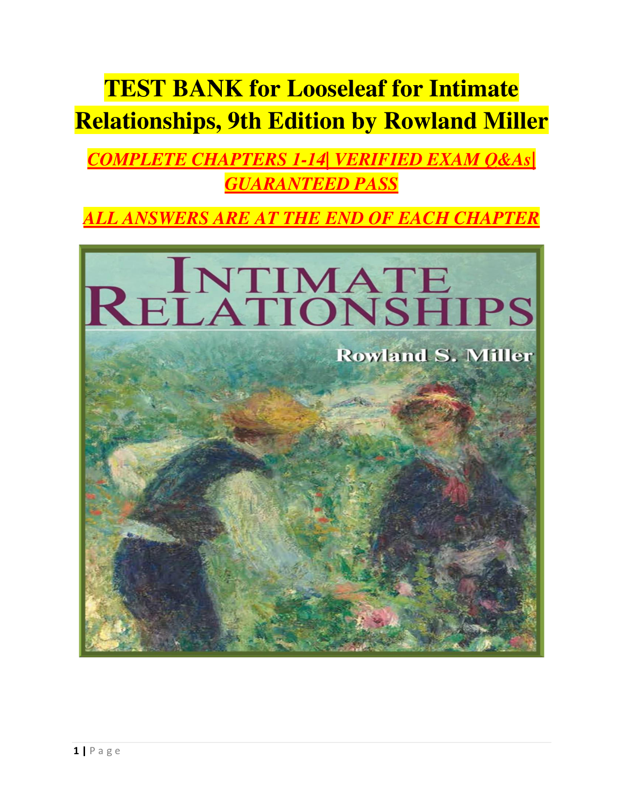 Intimate Relationships, 9th Edition Test Bank by Rowland Miller