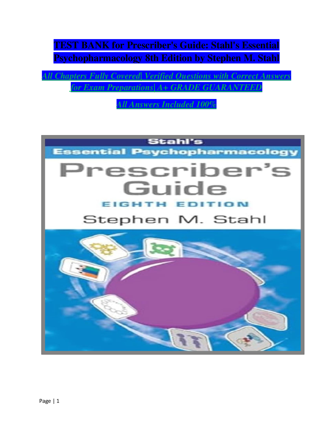 Prescriber's Guide Test Bank: Stahl's Essential Psychopharmacology 8th Edition