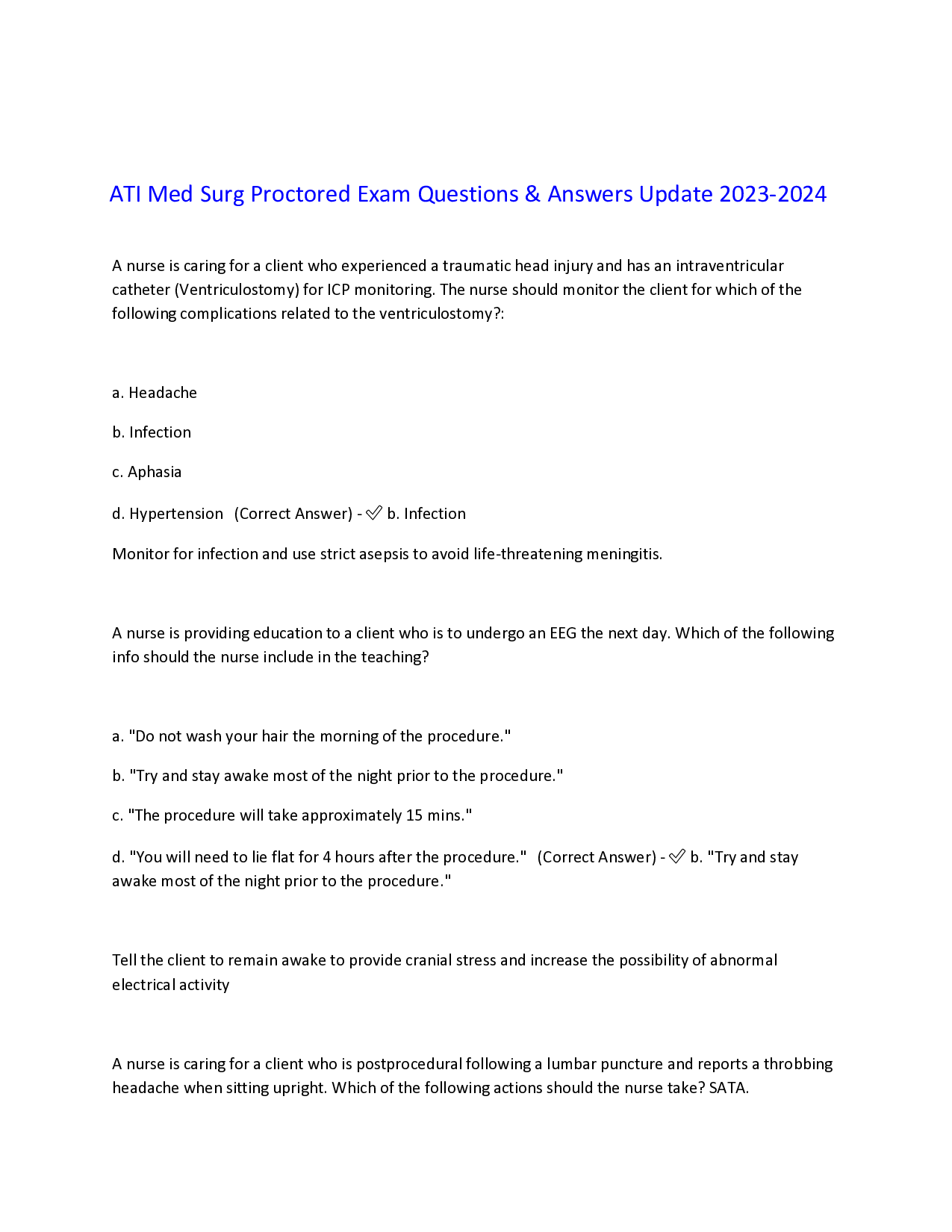 ATI Medical-Surgical Proctored Exam 2023-2024 Practice Questions