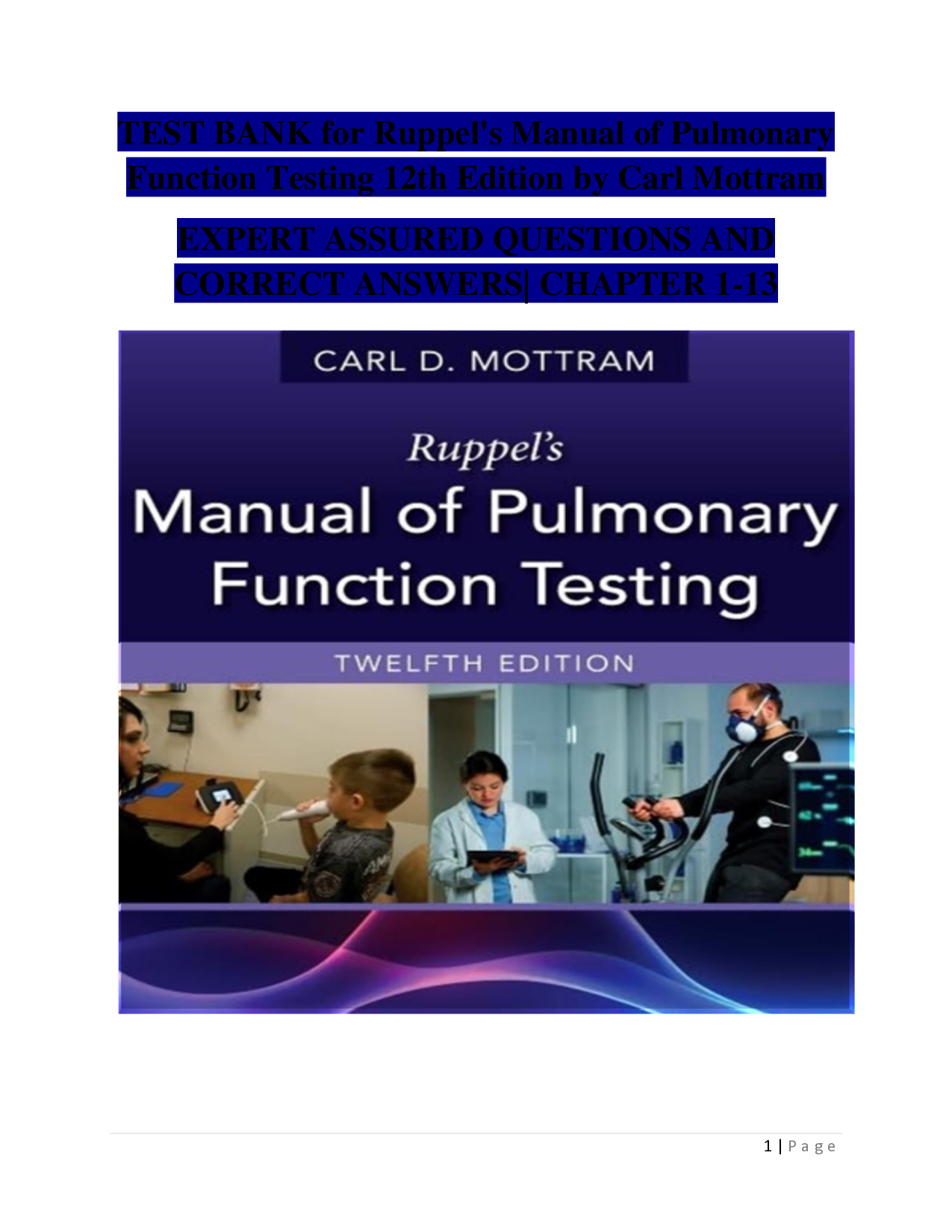 Ruppel's Manual of Pulmonary Function Testing, 12th Edition Test Bank