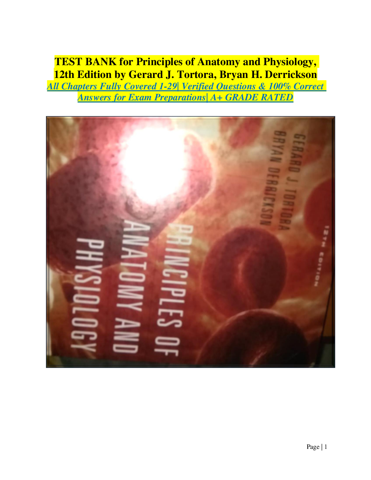 Principles of Anatomy and Physiology, 12th Edition Test Bank