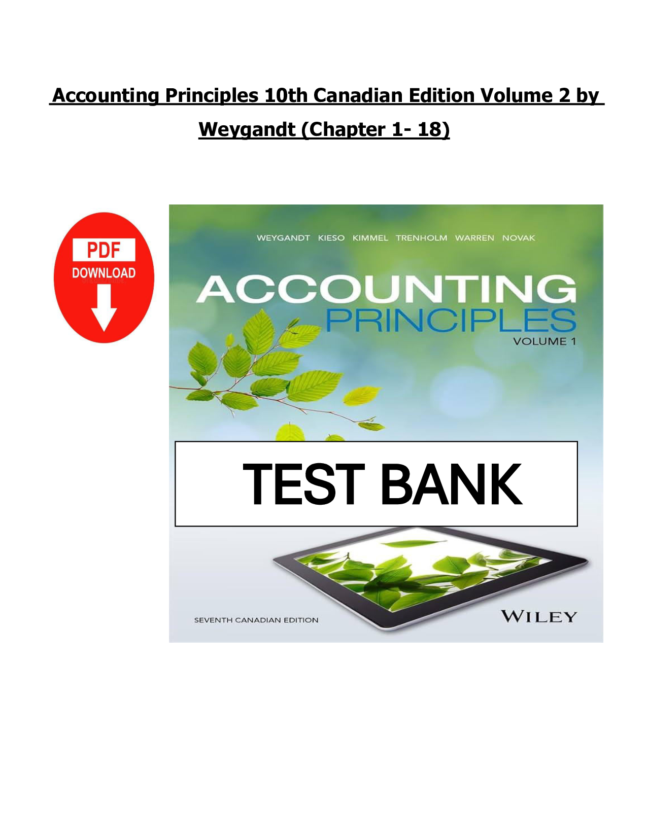 Accounting Principles, 10th Canadian Edition, Volume 2 Test Bank