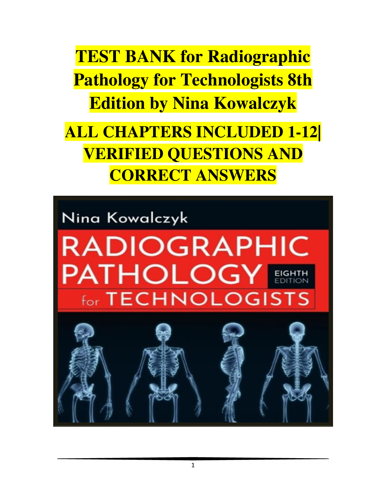Radiographic Pathology for Technologists, 8th Edition Test Bank