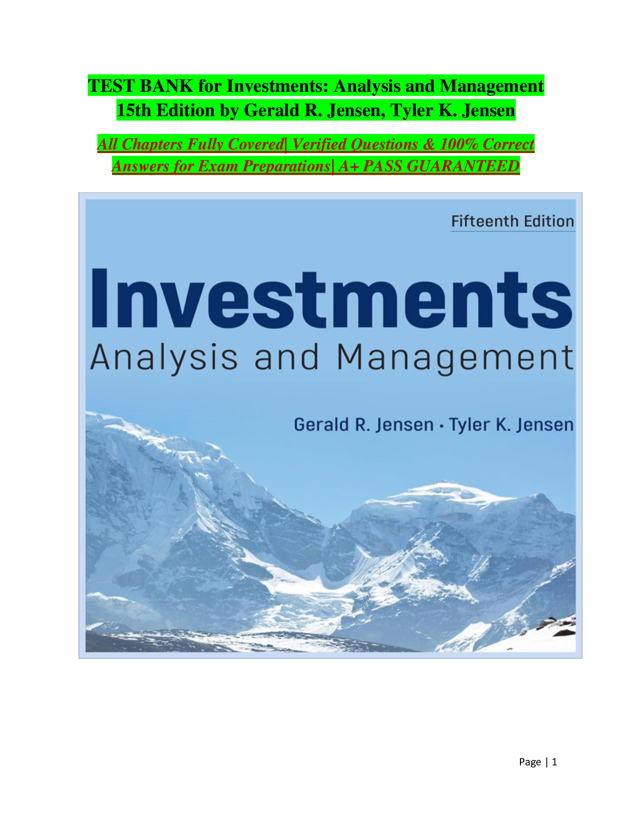 Investments: Analysis and Management, 15th Edition Test Bank