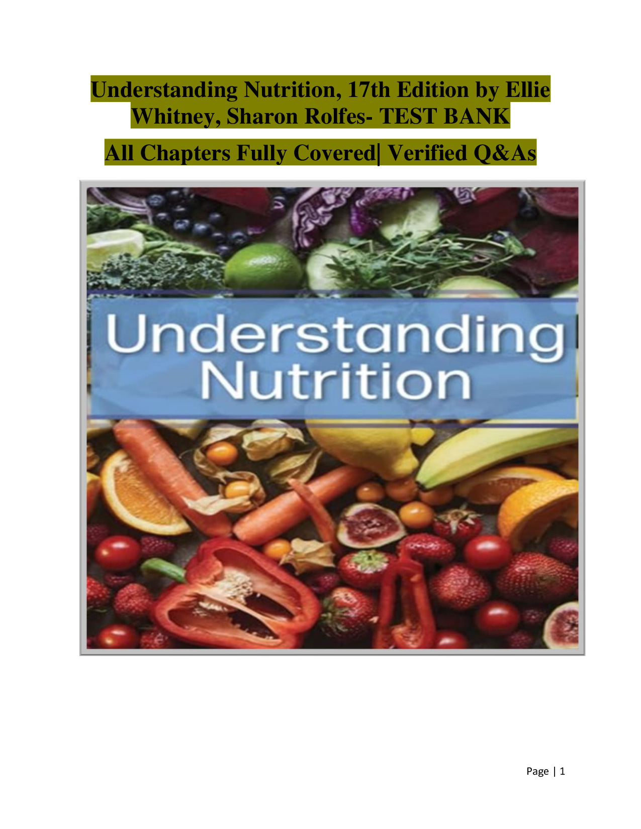 Understanding Nutrition, 17th Edition Test Bank