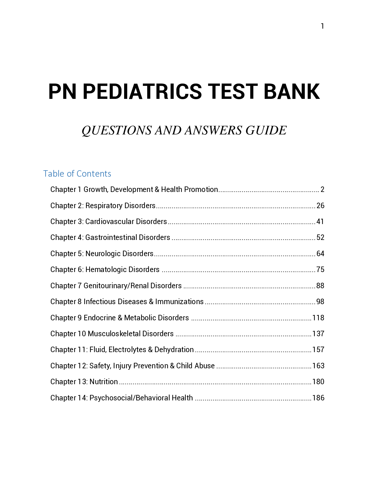 PN Pediatrics Nursing Test Bank