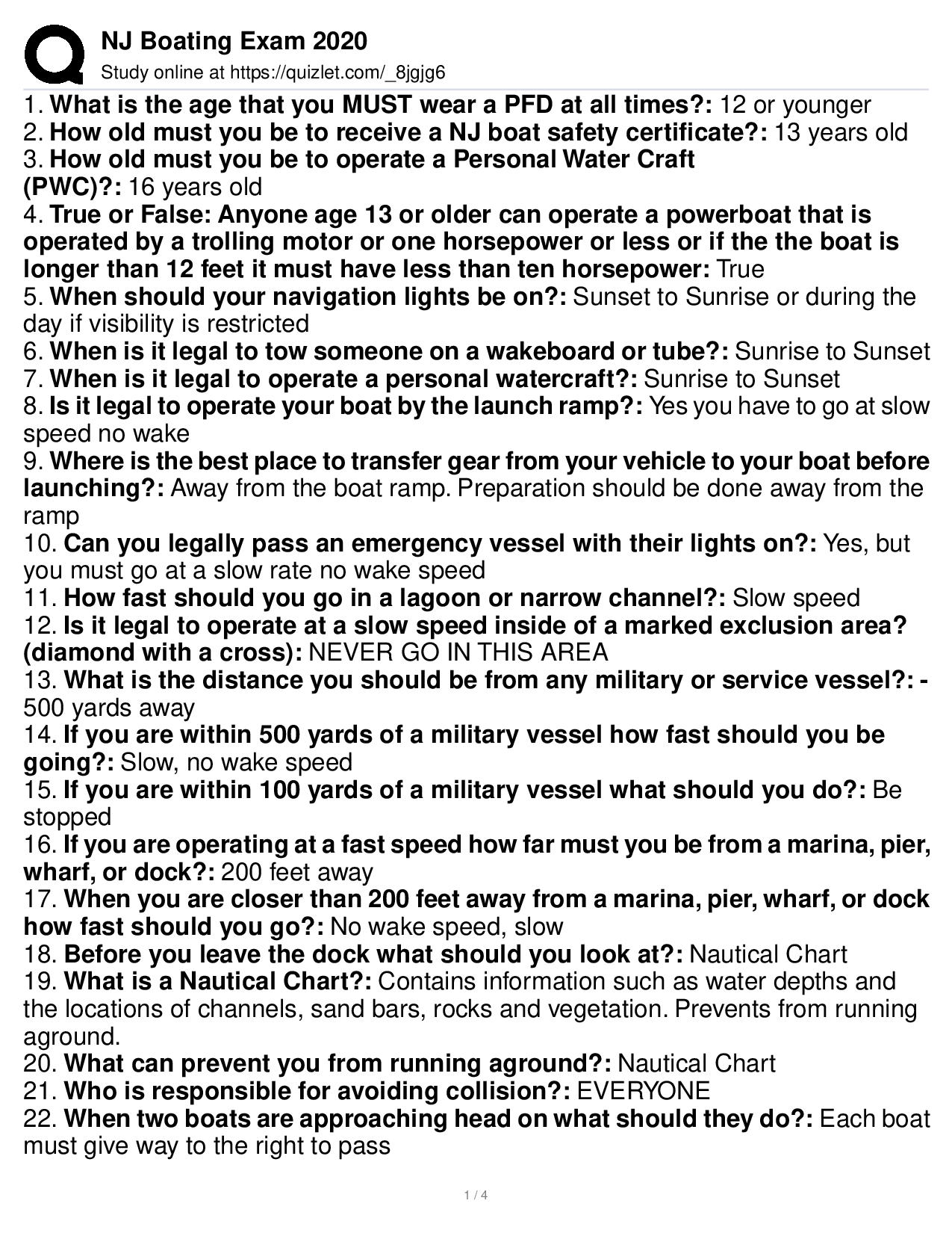 New Jersey Boating Safety Exam Study Guide