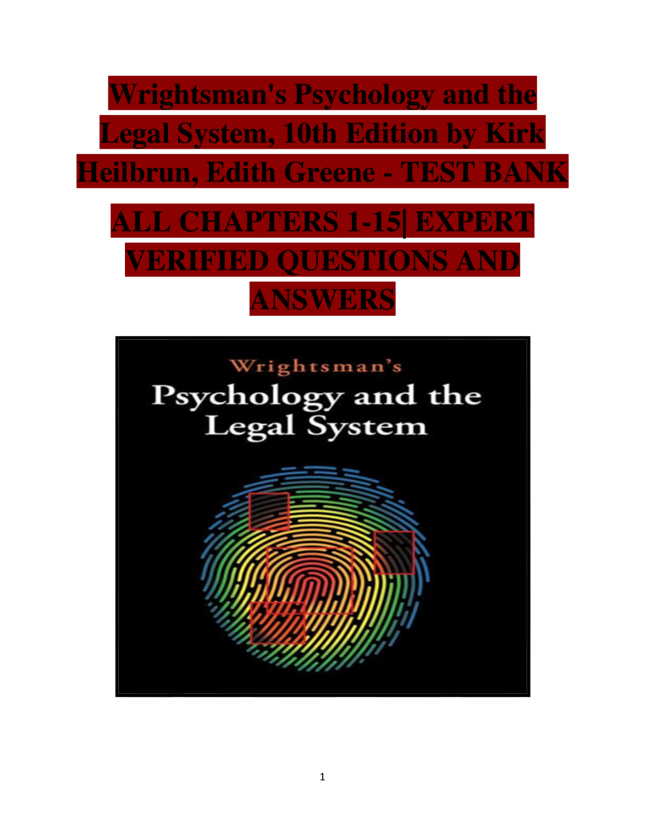 Wrightsman's Psychology and the Legal System, 10th Edition Test Bank
