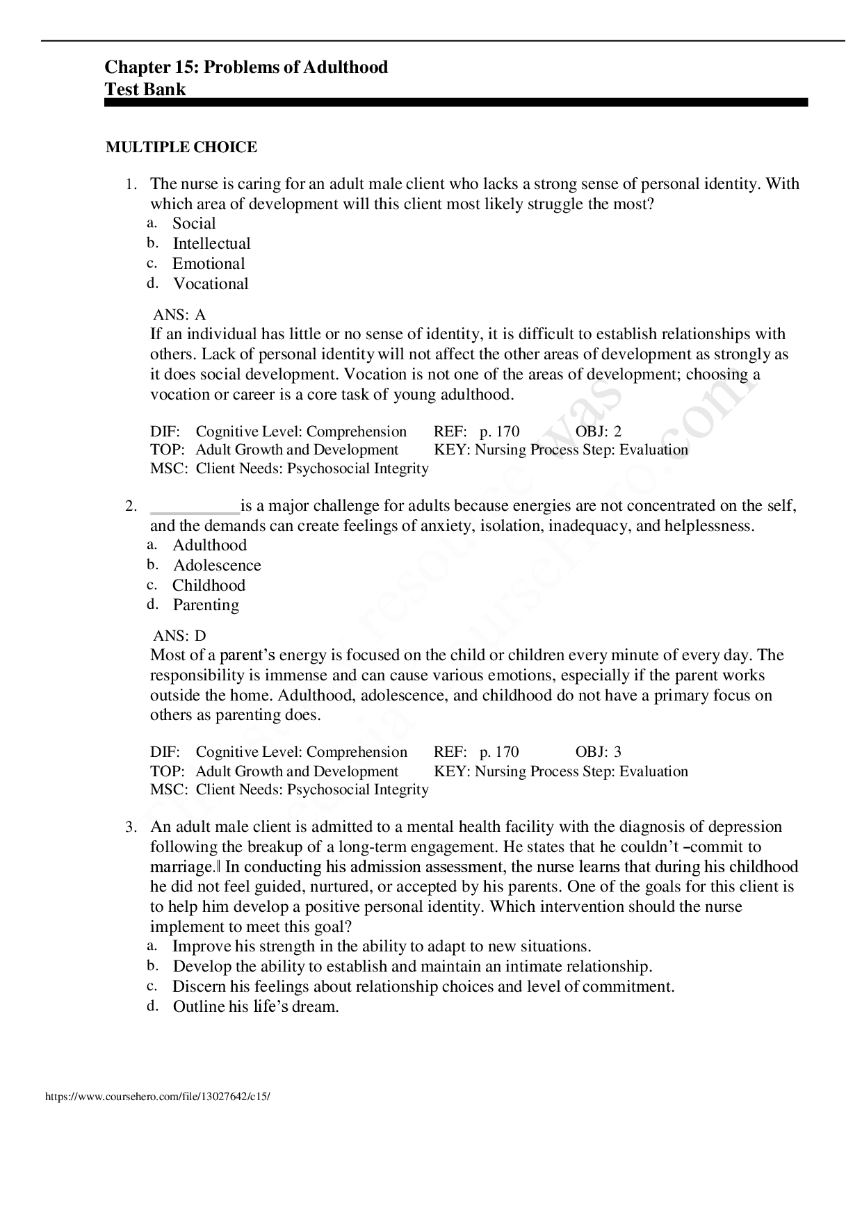 Problems of Adulthood Chapter 15 Test Bank