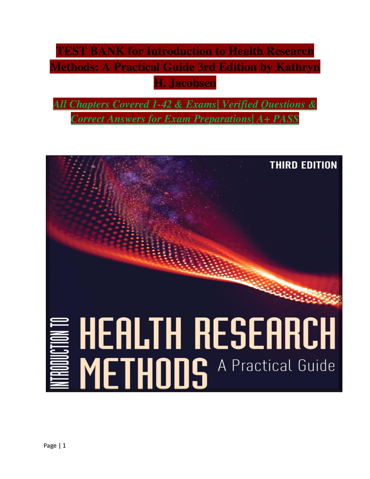 Introduction to Health Research Methods: A Practical Guide, 3rd Edition Test Bank