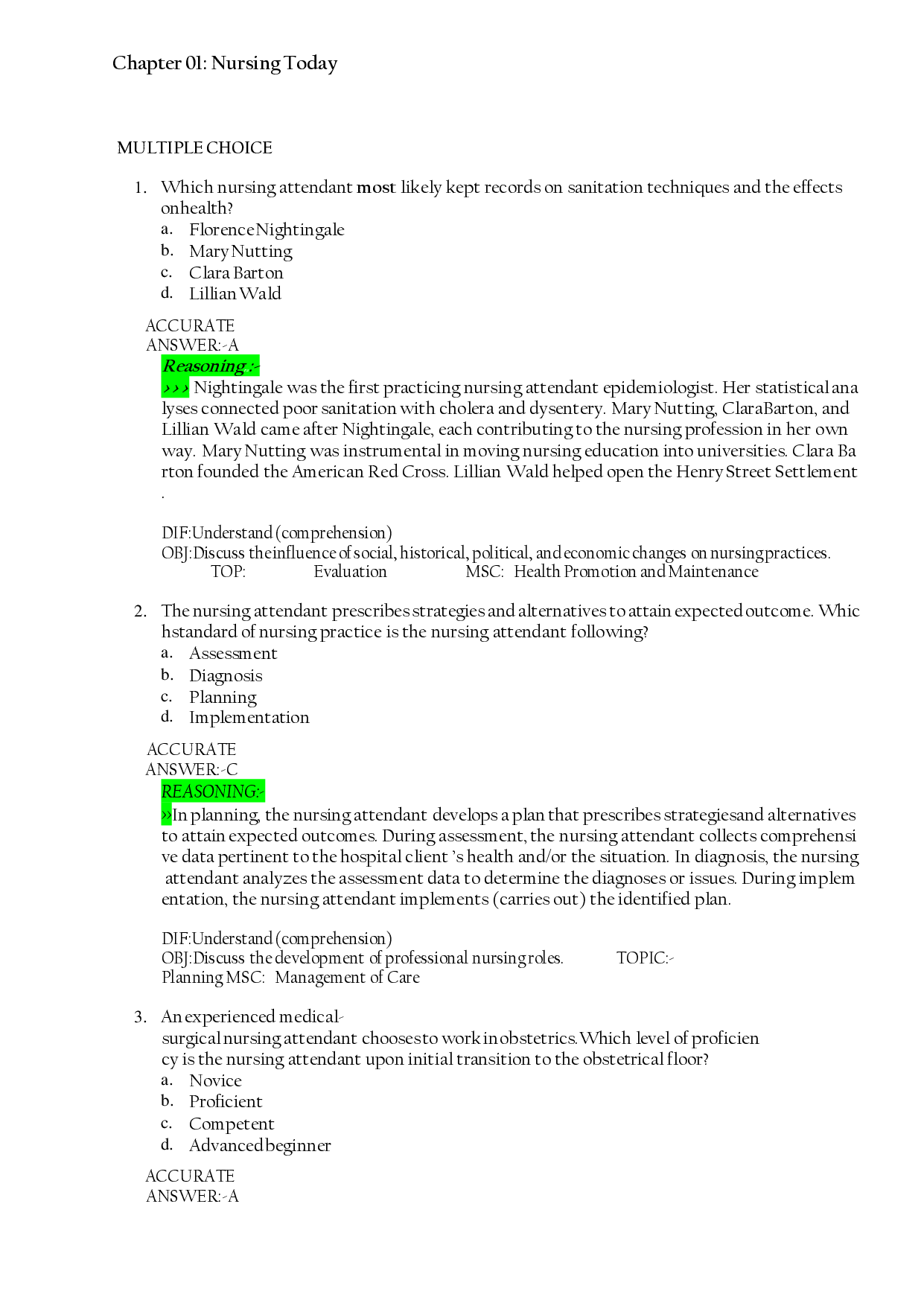 Nursing Today Chapter 1 Practice Questions