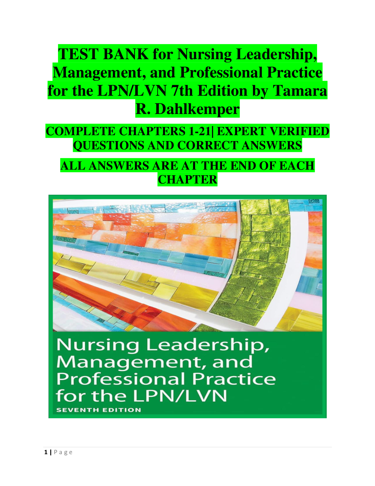 Nursing Leadership, Management, and Professional Practice for the LPN/LVN, 7th Edition Test Bank
