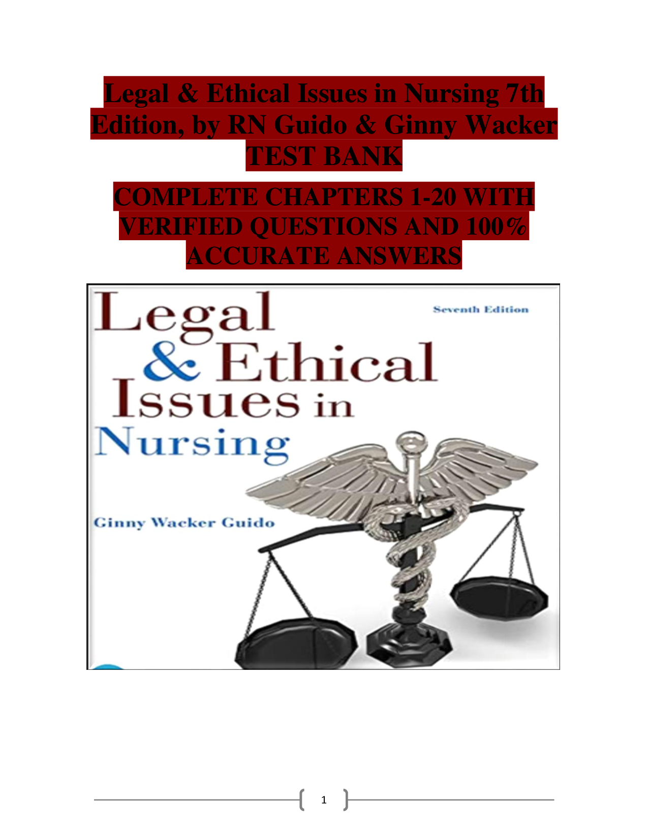 Legal & Ethical Issues in Nursing, 7th Edition Test Bank