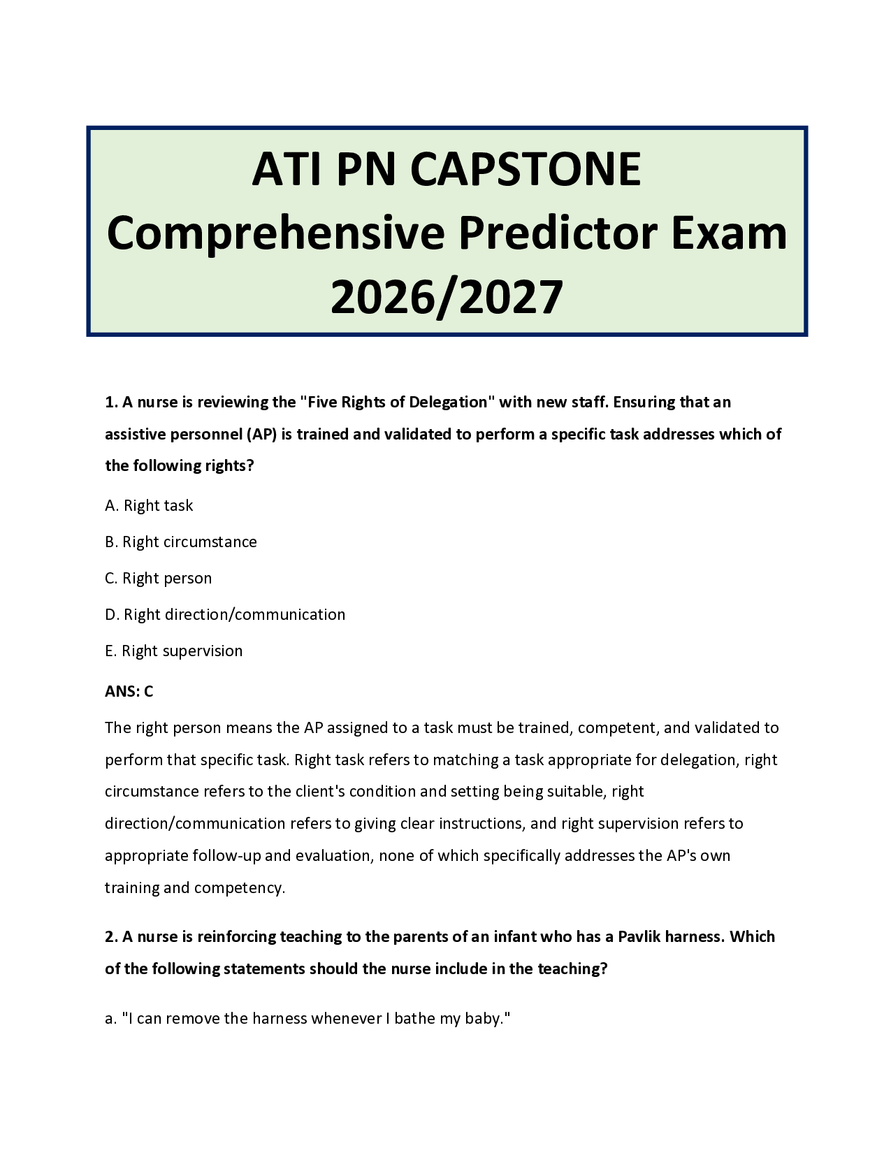 ATI PN Capstone Comprehensive Predictor Exam 2026-2027