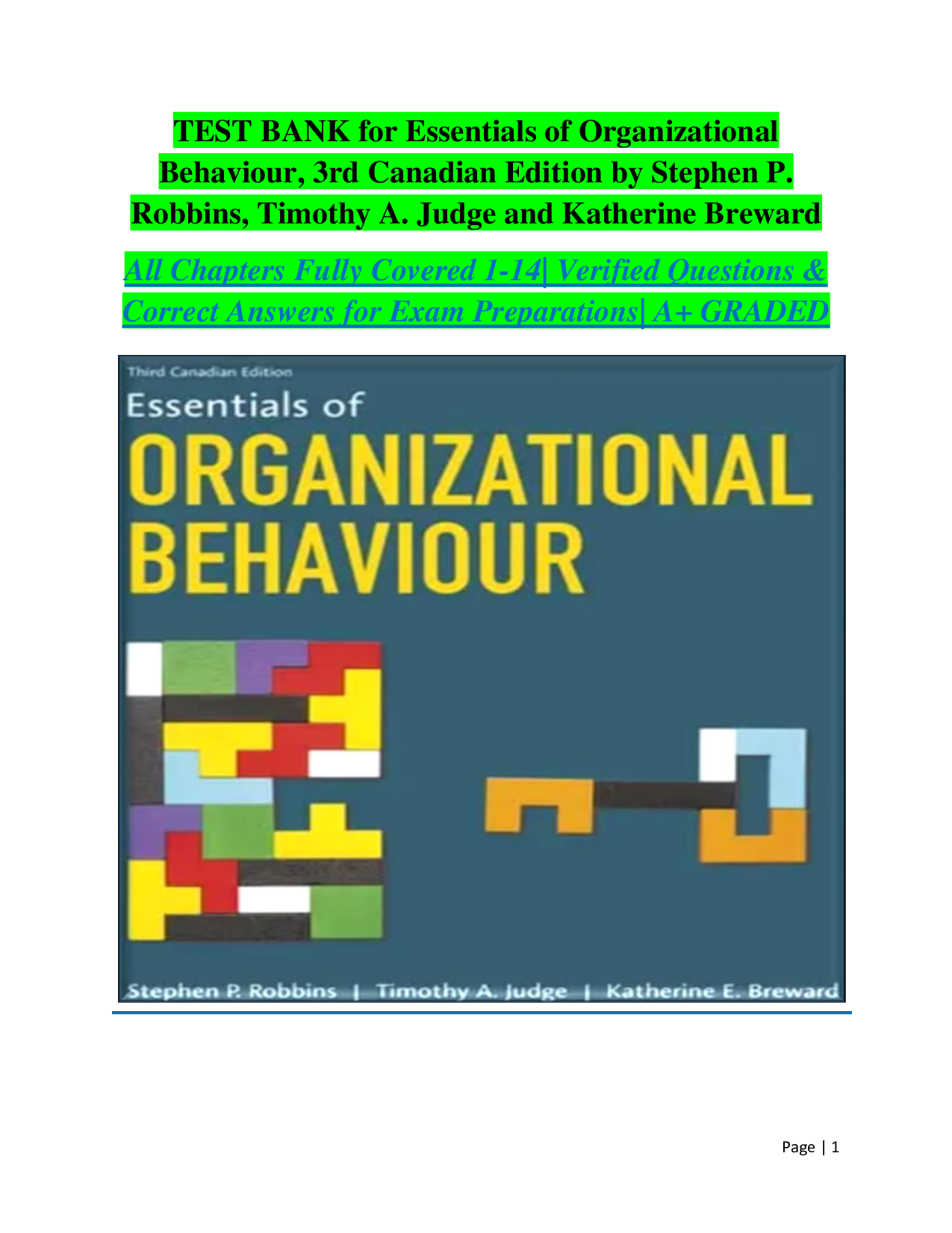 Essentials of Organizational Behaviour, 3rd Canadian Edition Test Bank