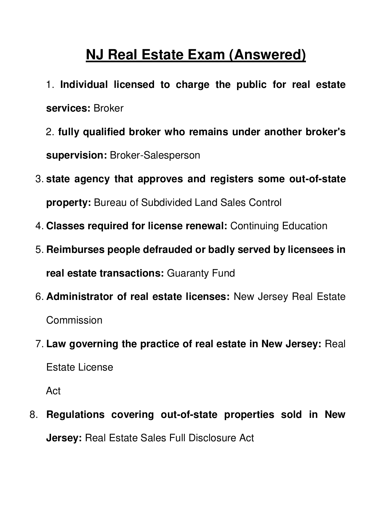 New Jersey Real Estate Exam Study Guide