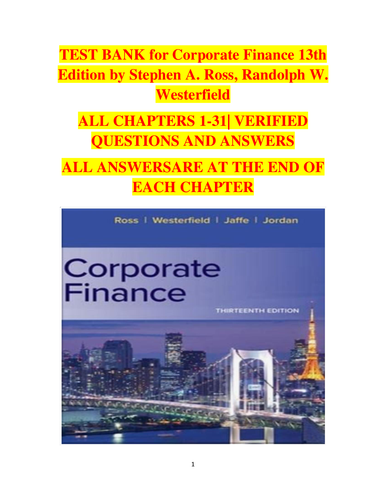 Corporate Finance, 13th Edition Test Bank by Ross and Westerfield