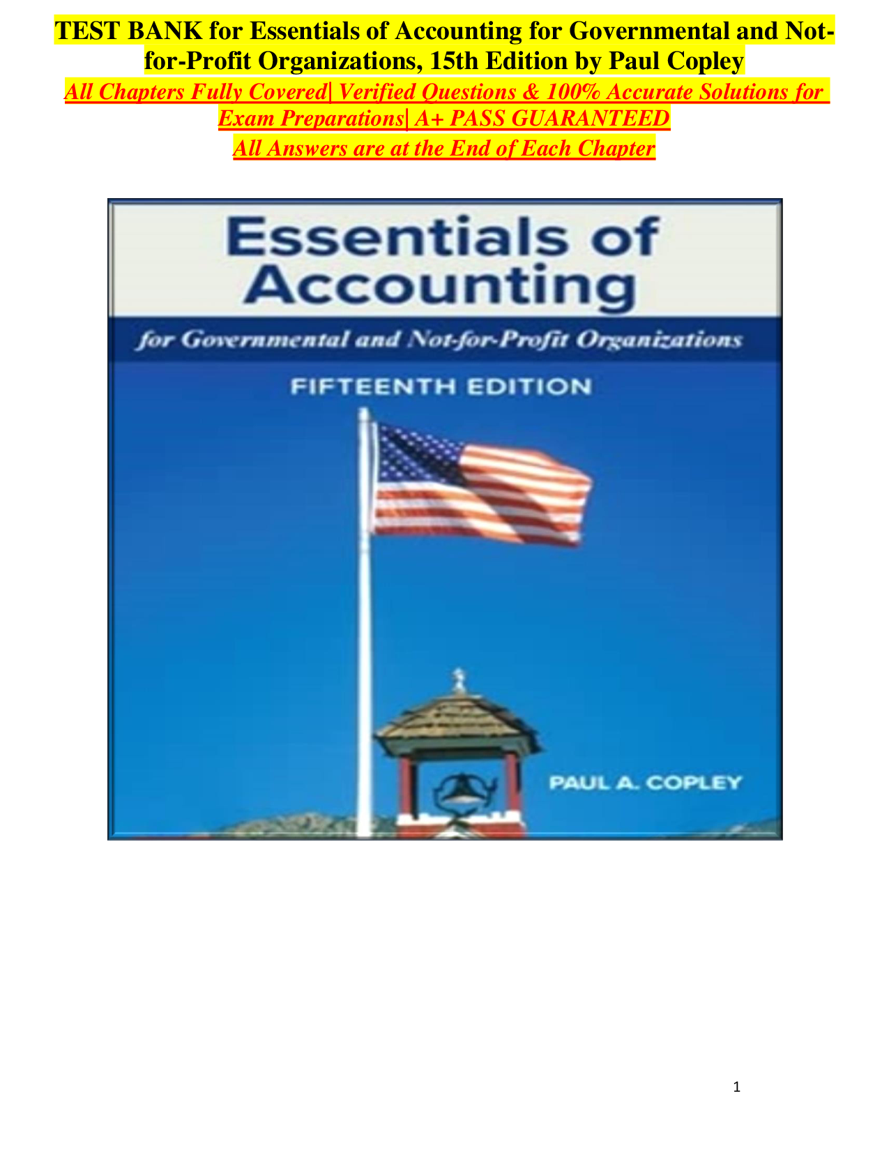 Essentials of Accounting for Governmental and Not-for-Profit Organizations, 15th Edition Test Bank