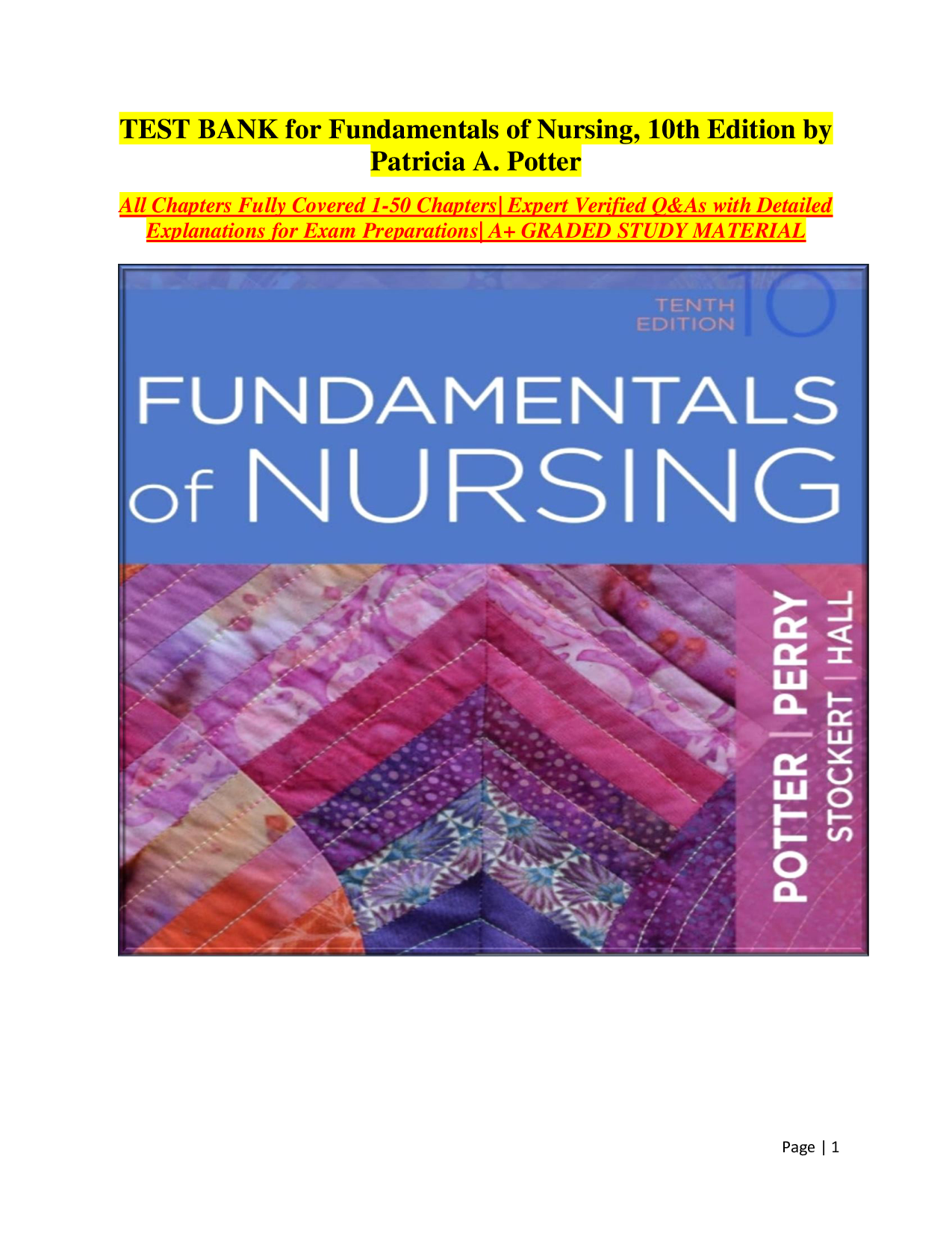 Fundamentals of Nursing, 10th Edition Test Bank