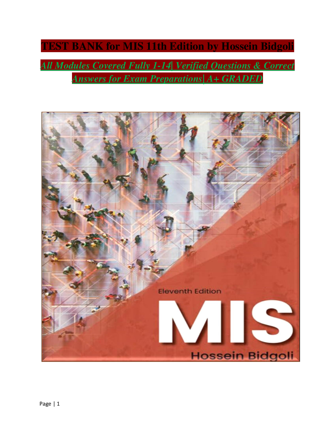 MIS 11th Edition by Hossein Bidgoli Test Bank