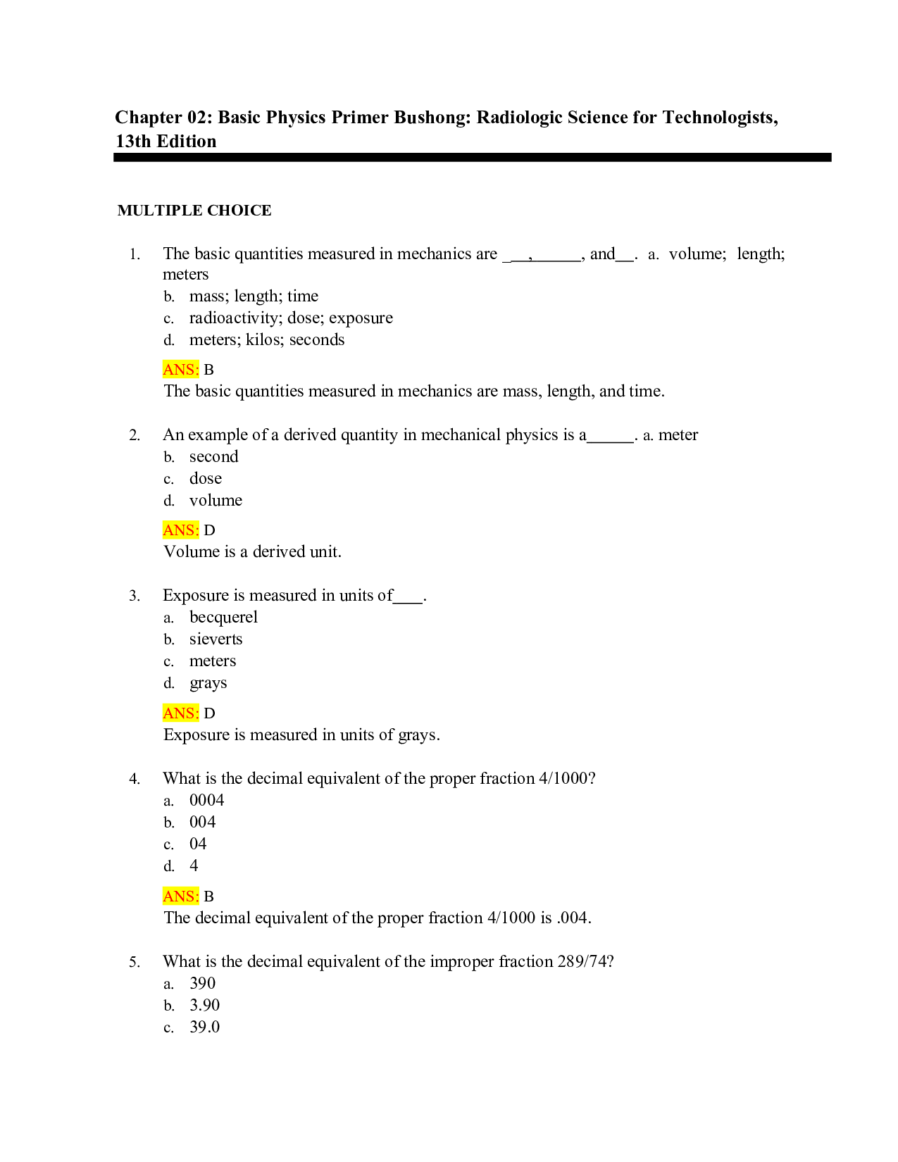 Bushong's Radiologic Science for Technologists, 13th Edition Test Bank - Chapter 2