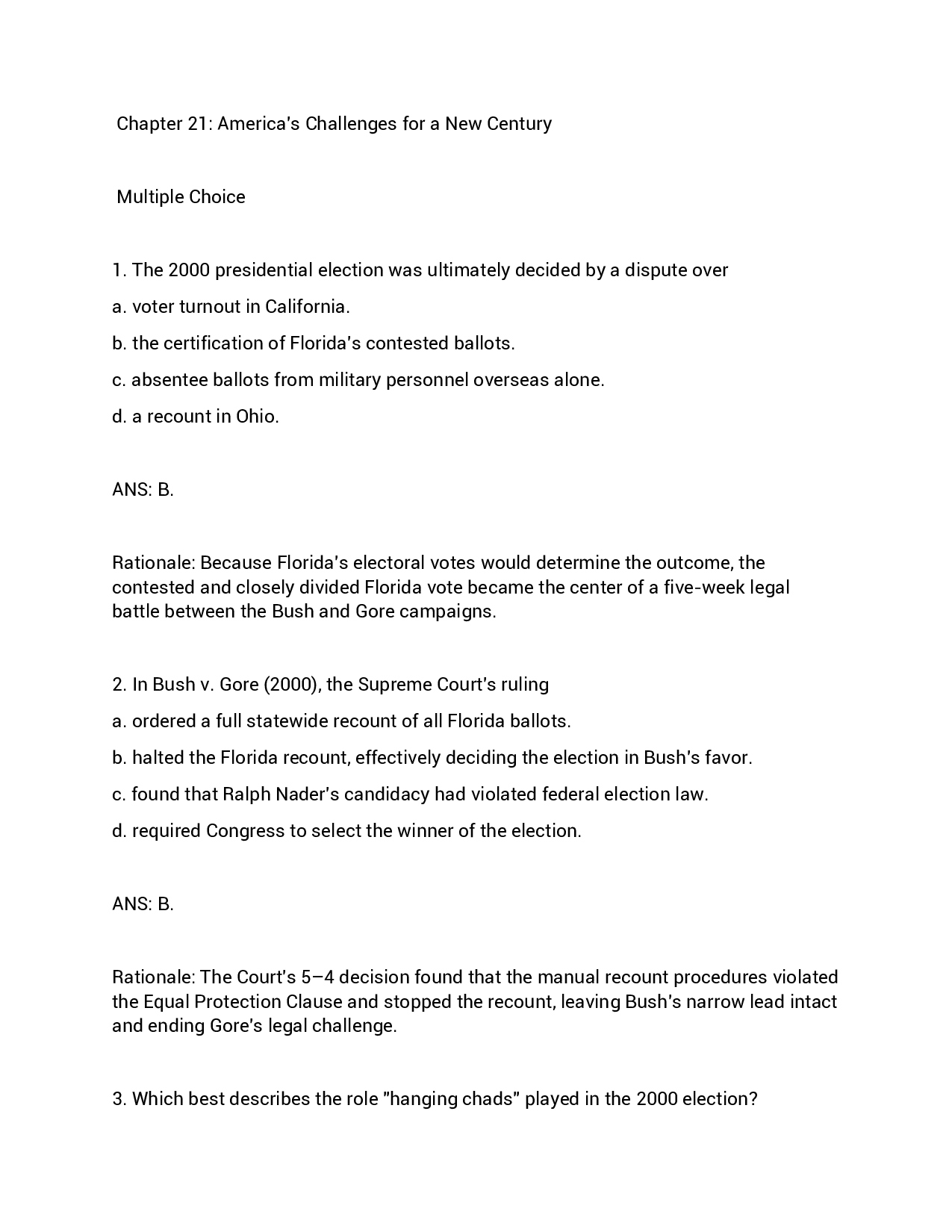 America's Challenges for a New Century Chapter 21 Test Bank