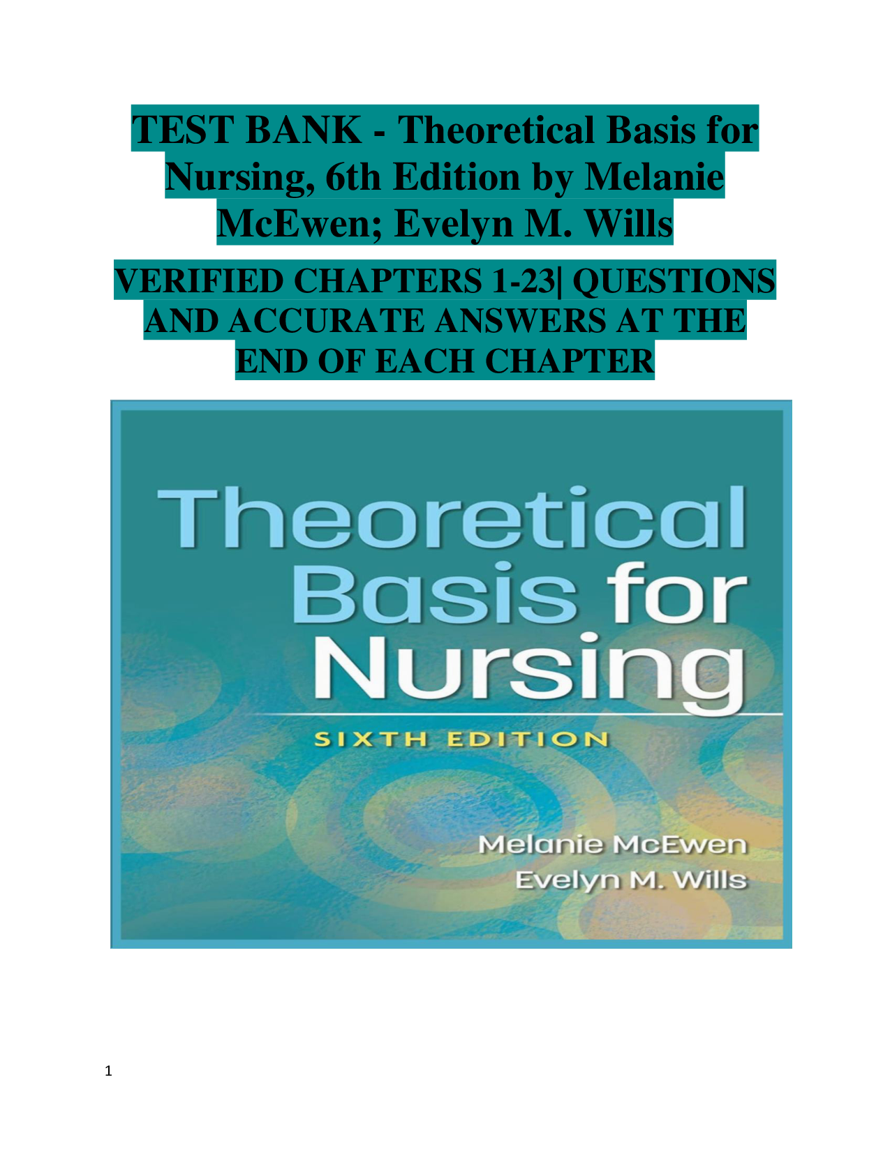 Theoretical Basis for Nursing, 6th Edition Test Bank