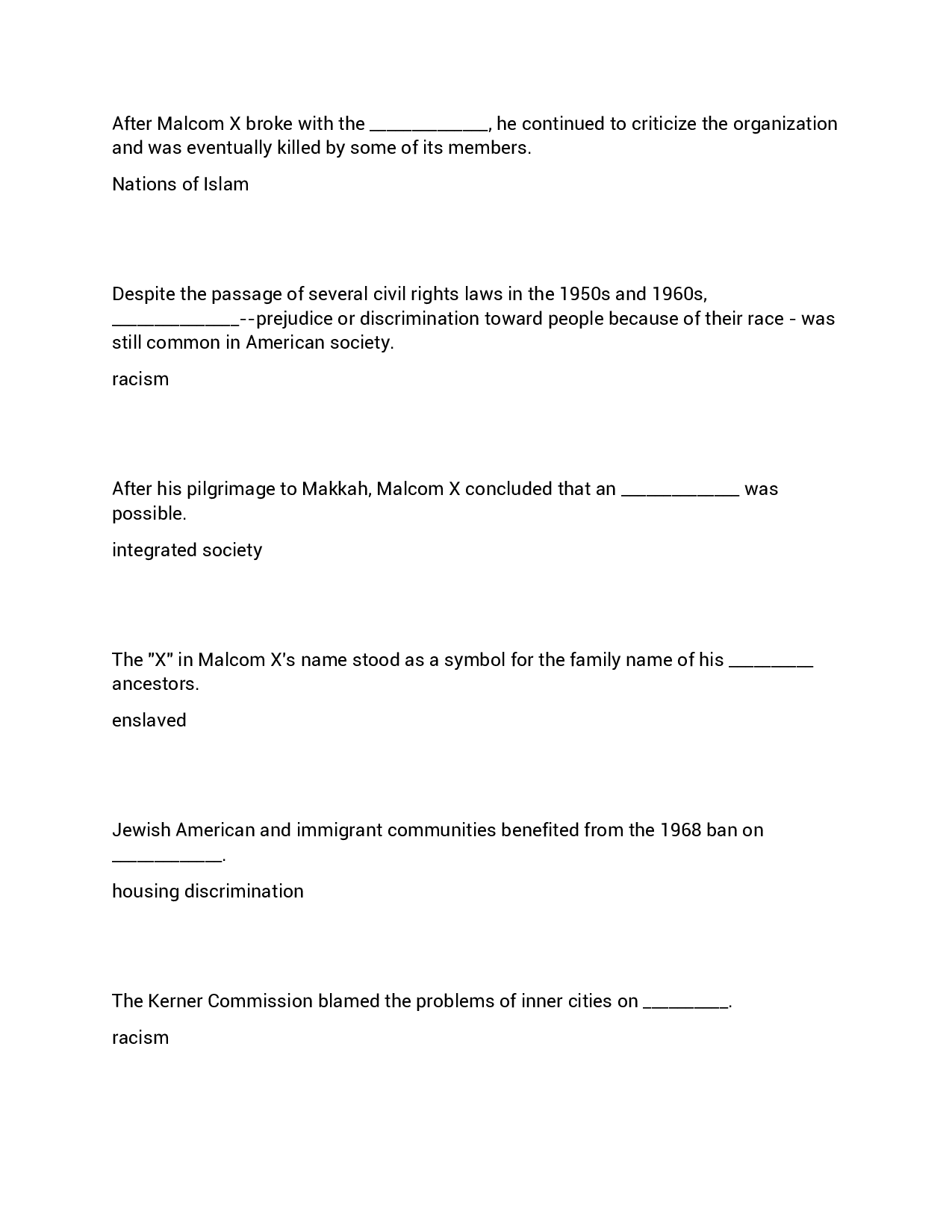 The Civil Rights Movement Chapter 15 Study Guide