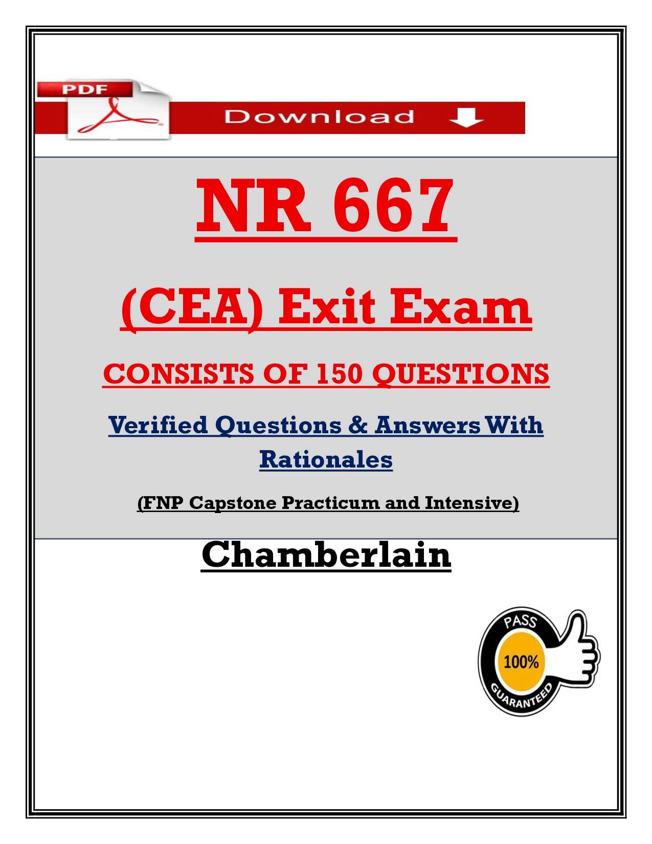 Chamberlain NR 667 FNP Capstone Exit Exam Questions and Rationales