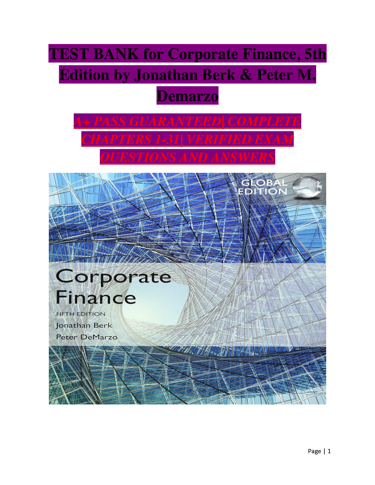 Corporate Finance, 5th Edition Test Bank by Berk and DeMarzo