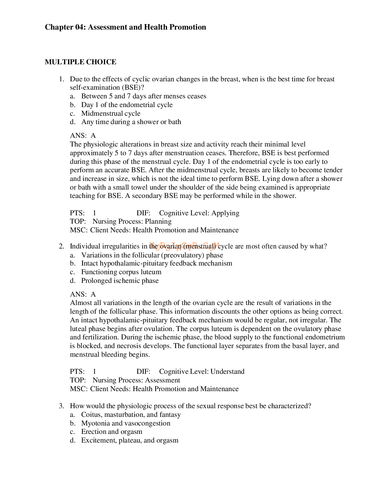 Assessment and Health Promotion, Chapter 4 Test Bank