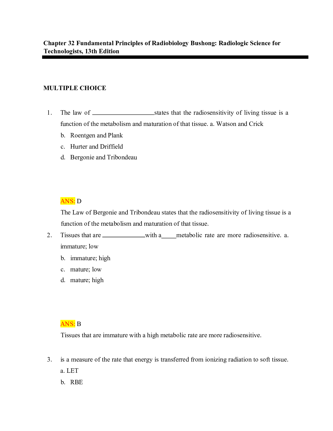 Bushong's Radiologic Science for Technologists, 13th Edition Test Bank - Chapter 32