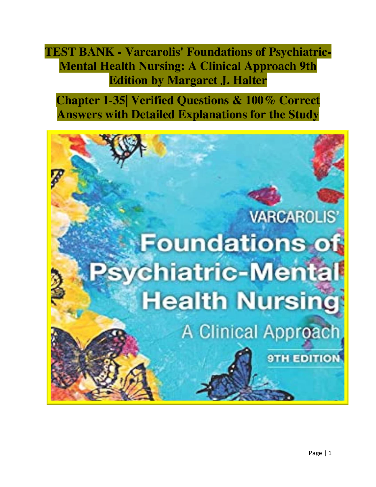 Varcarolis' Foundations of Psychiatric-Mental Health Nursing, 9th Edition Test Bank