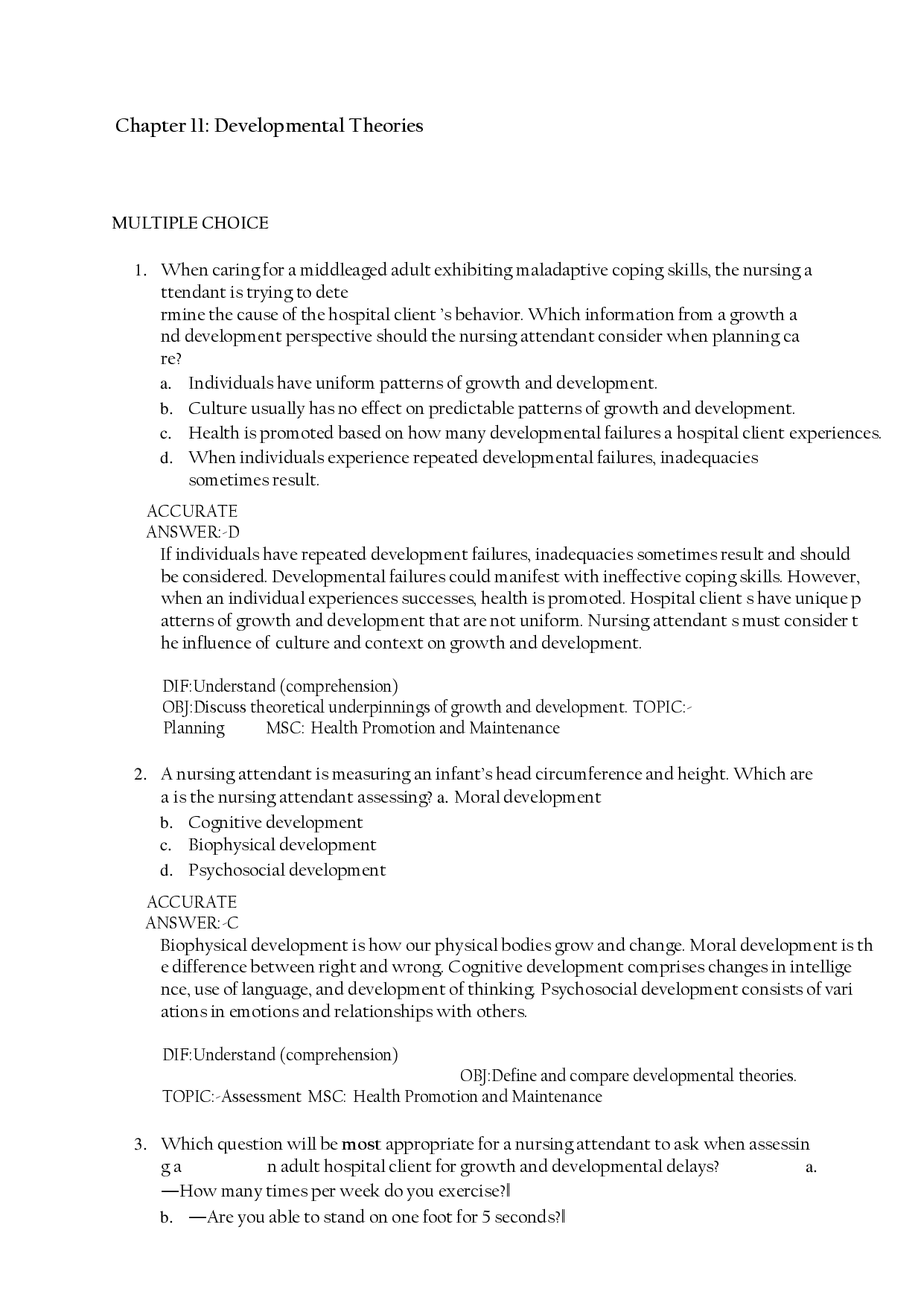 Chapter 11: Developmental Theories Practice Questions