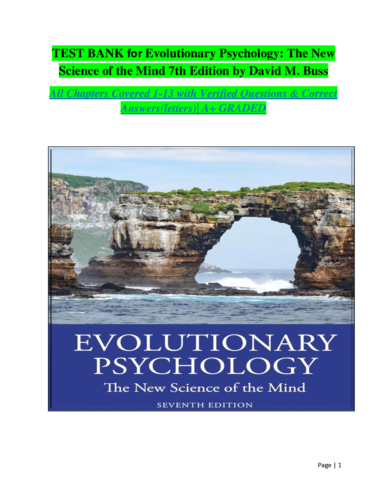 Evolutionary Psychology: The New Science of the Mind, 7th Edition Test Bank