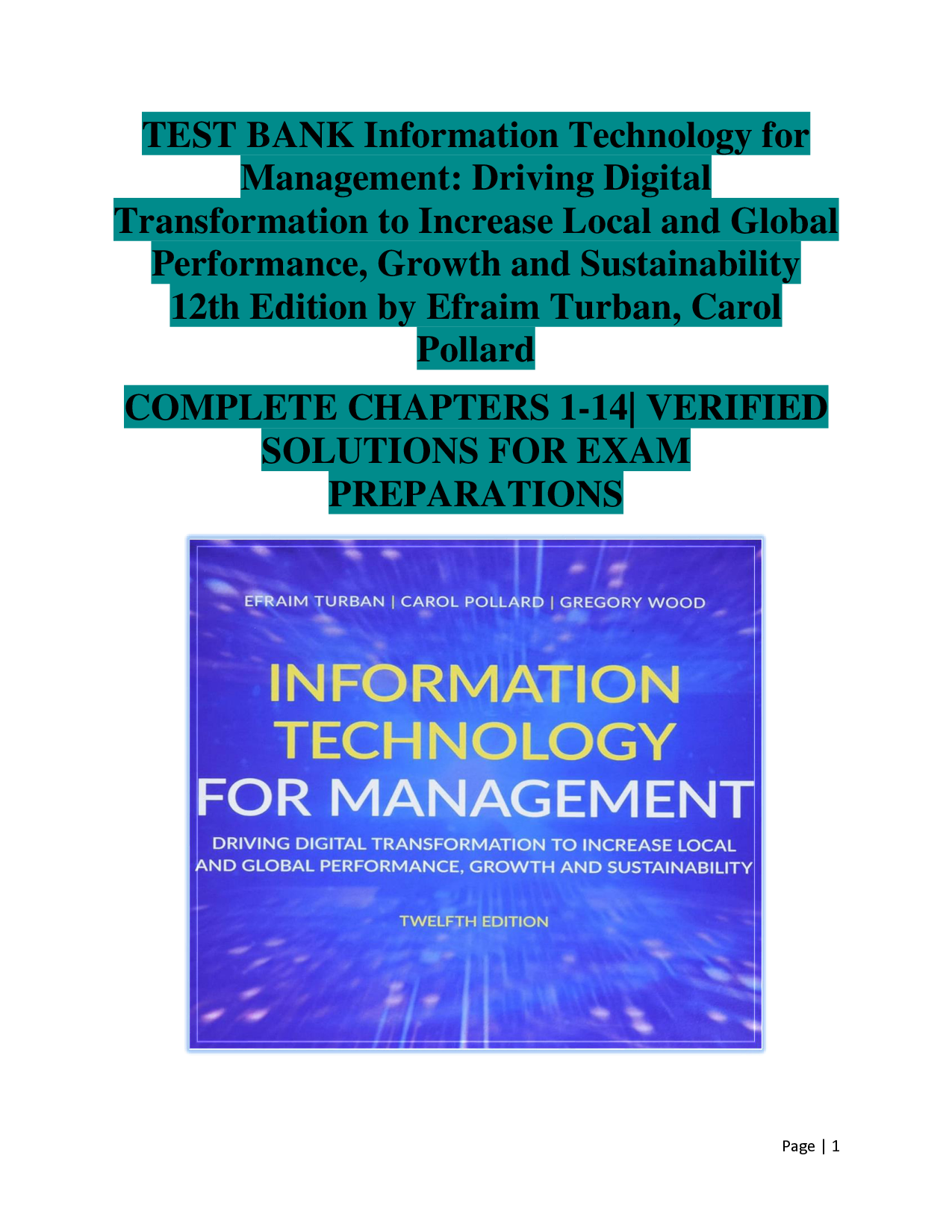 Information Technology for Management, 12th Edition Test Bank