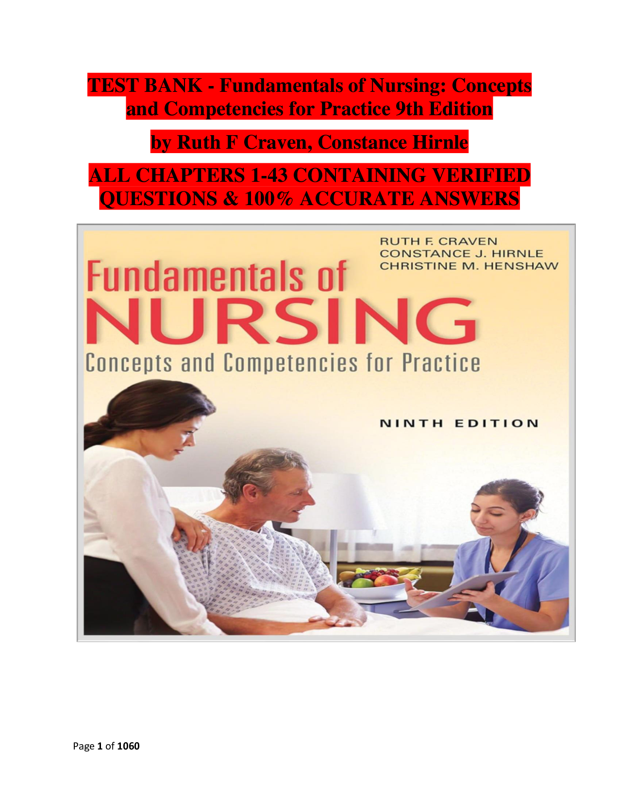 Fundamentals of Nursing: Concepts and Competencies for Practice, 9th Edition Test Bank