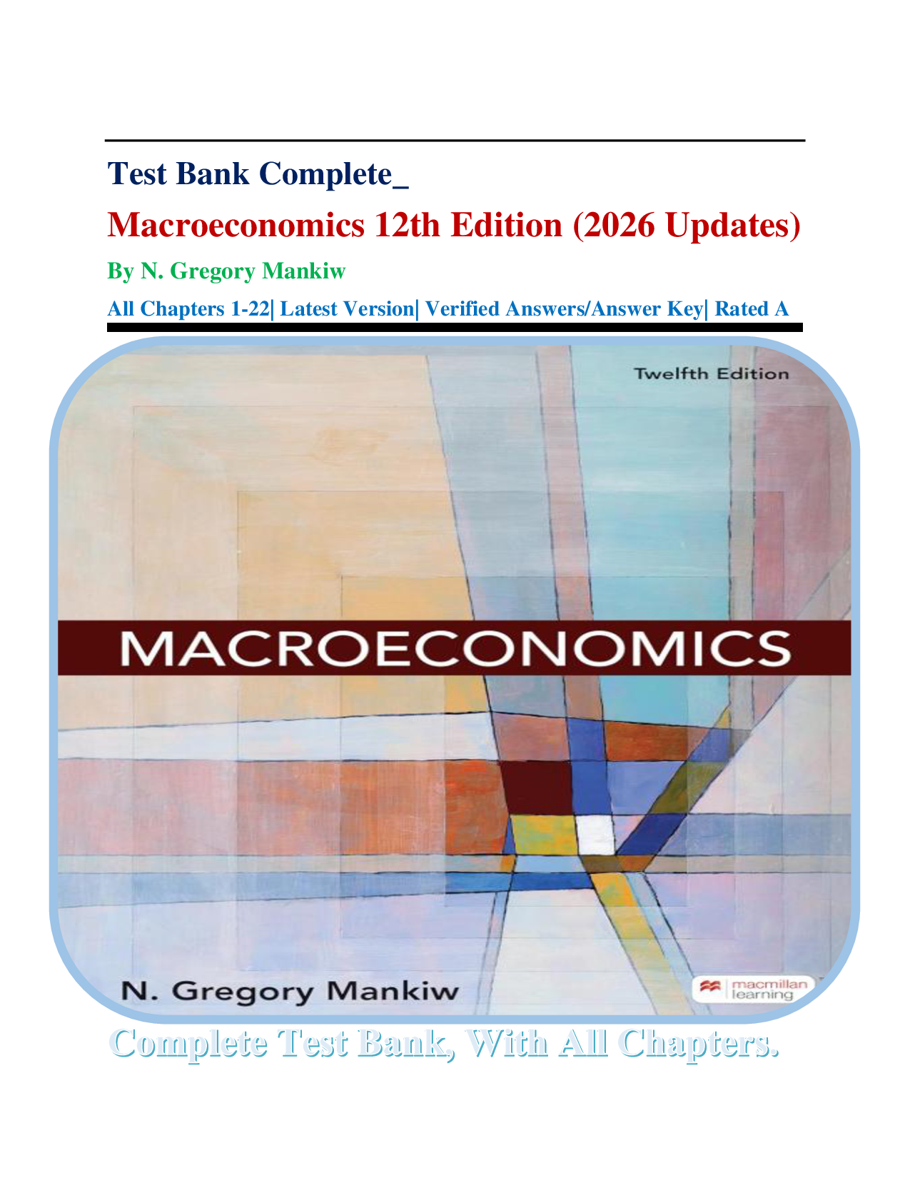 Mankiw's Macroeconomics, 12th Edition Test Bank