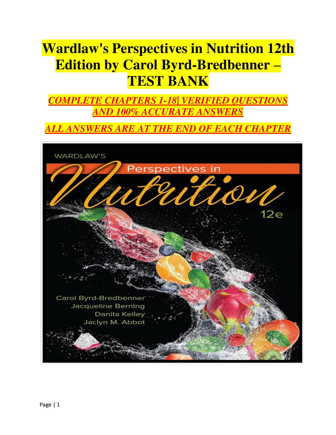 Wardlaw's Perspectives in Nutrition, 12th Edition Test Bank