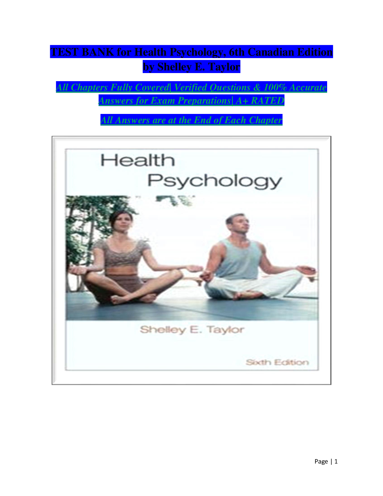 Health Psychology, 6th Canadian Edition Test Bank