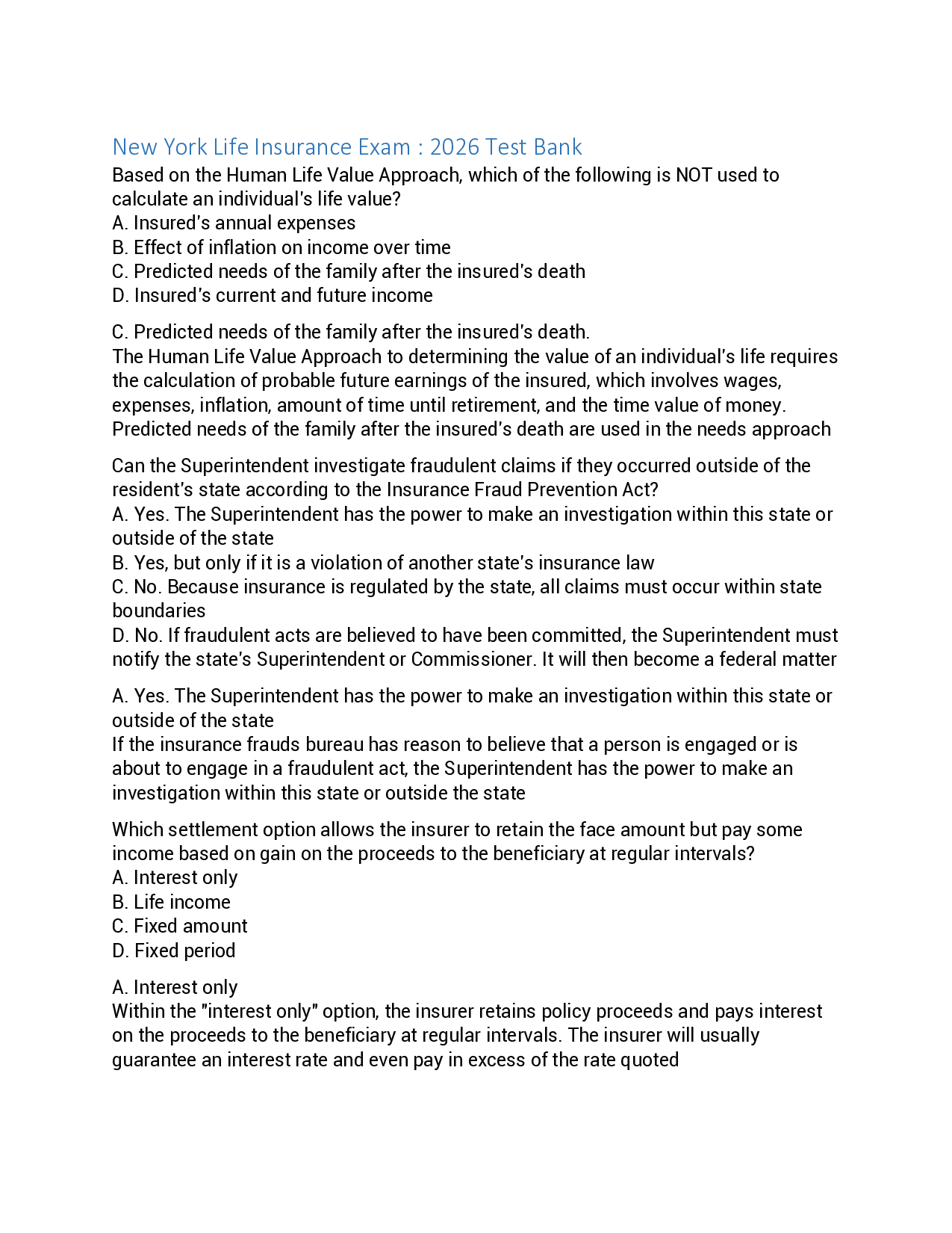 New York Life Insurance Exam 2026 Test Bank