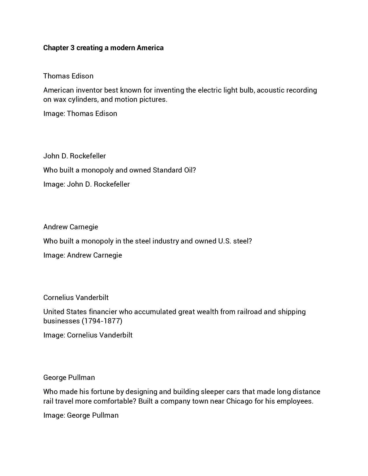Creating a Modern America Study Guide