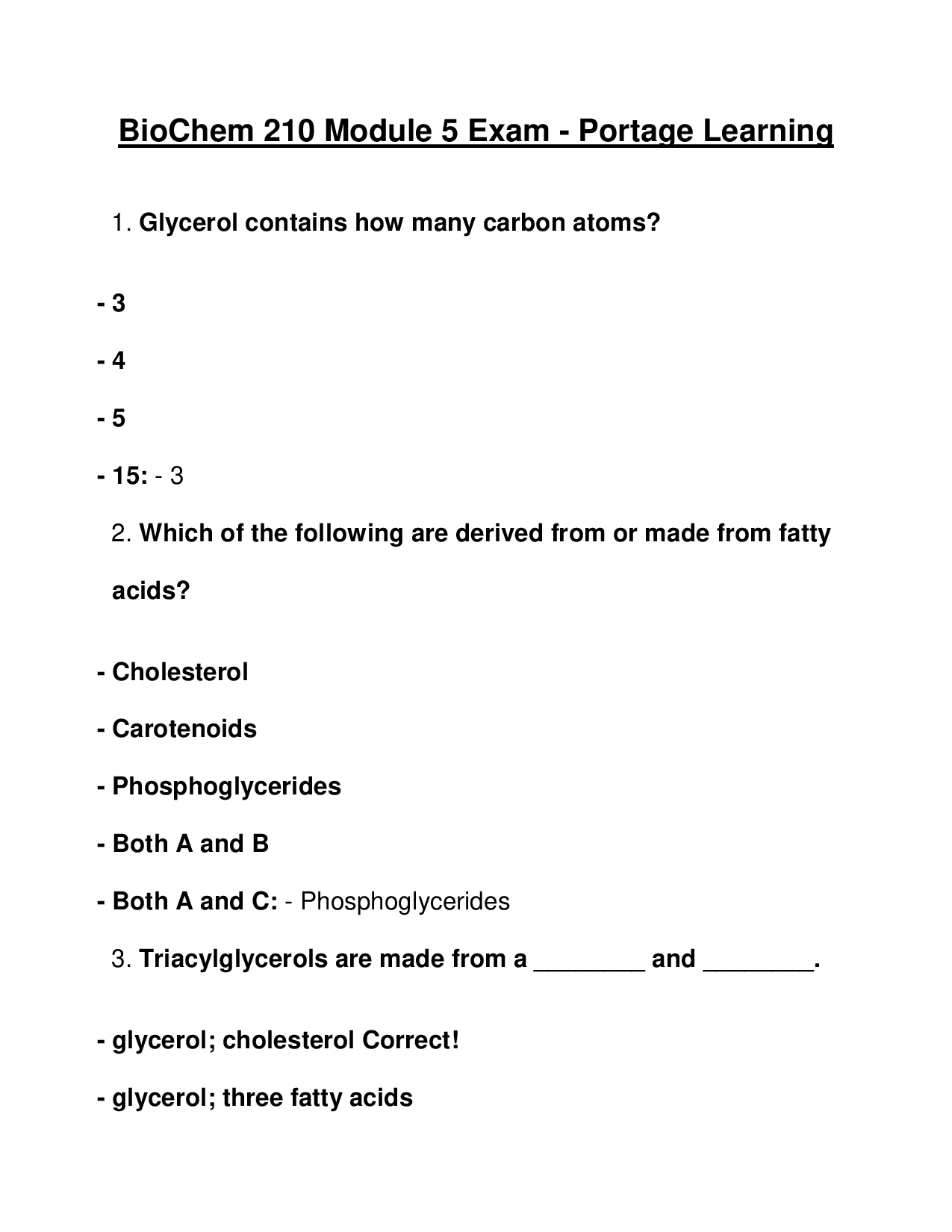 Portage Learning BioChem 210 Module 5 Exam